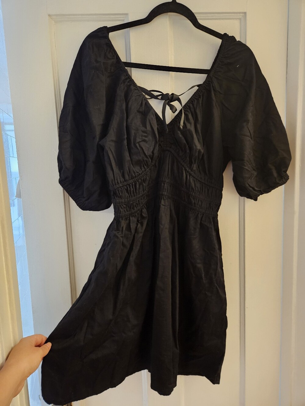 Old Navy Black Puff Sleeve Tie-Back Mini Dress